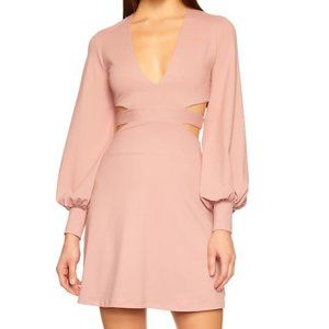 Susana Monaco Deep V Cutout Puff Sleeve Dress, Medium, Deep Rose